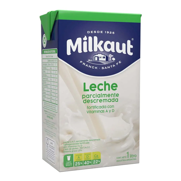 Leche L.V. descremada 12x1lt - Milkaut *